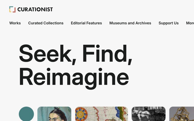 Curationist.org homepage and search